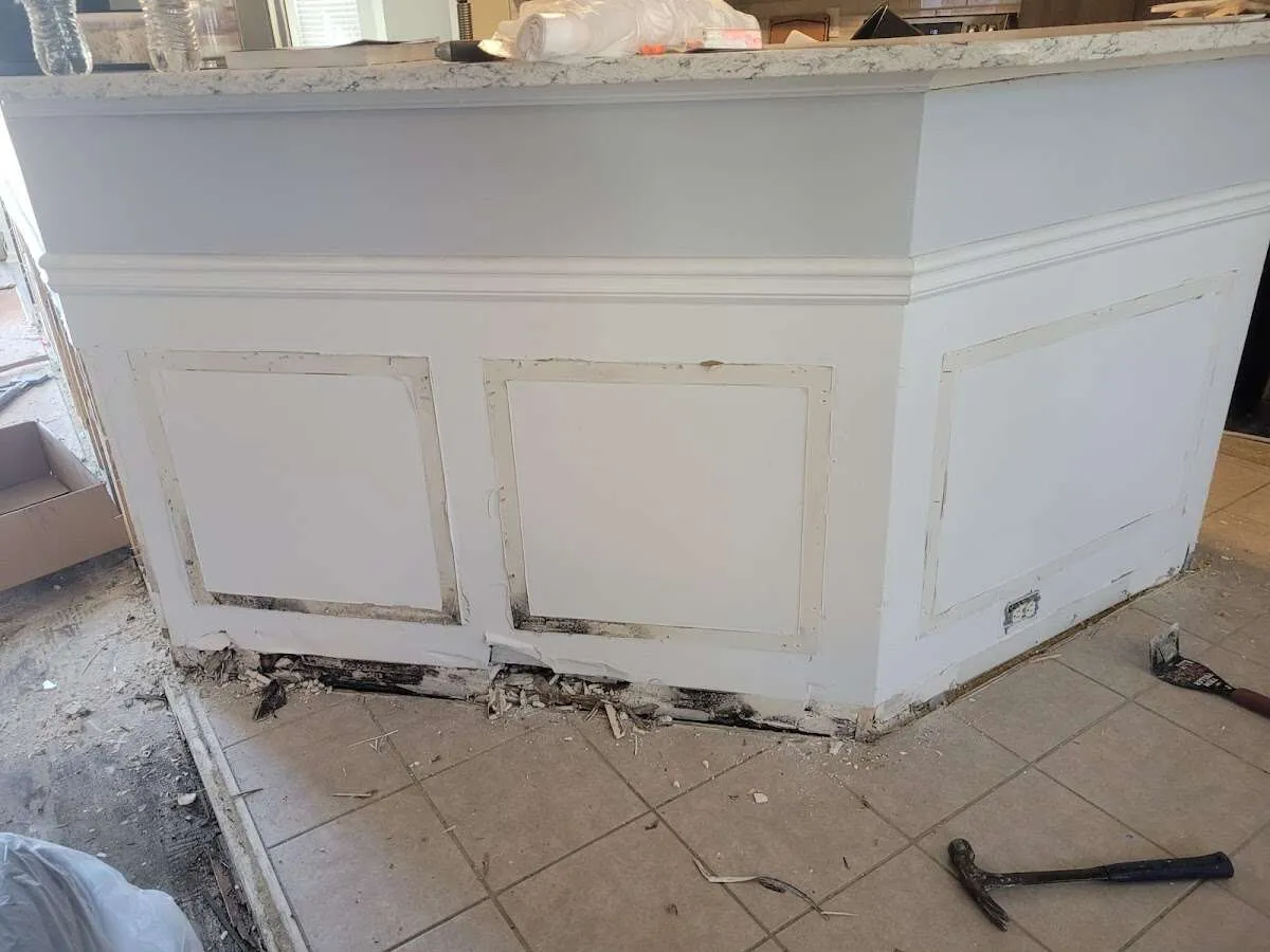 Water damage and mold on kitchen during Storm Damage Restoration in Tarrytown